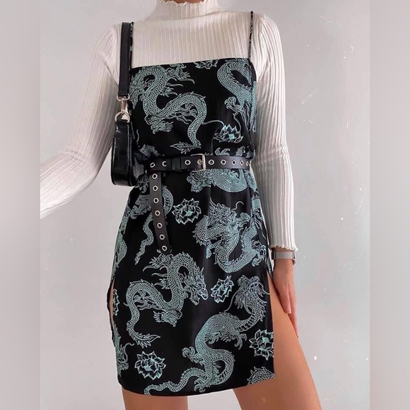 Motel Rocks Tista Dress in dragon flower black and mint size XXS - Picture 2 of 8